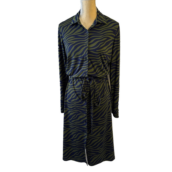 Eloquii Elements Green/ Black Zebra Print Button Down Midi Dress Size 14 - Picture 2 of 14